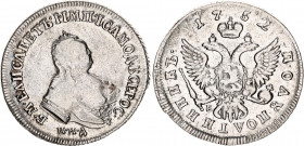 Russia Polupoltinnik 1752 MMД Е
Bit# 167; Silver 6.49g; 1 Rouble by Petrov; Mintage 248.000 pcs; VF-XF