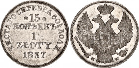 Russia - Poland 15 Kopeks - 1 Zloty 1837 MW
Bit# 1170; Silver 3,1g.; UNC