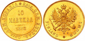 Russia - Finland 10 Markkaa 1882 S NGC MS 63
Bit# 229; Conros# 482/5; Gold (.900) 3.23 g.; UNC
