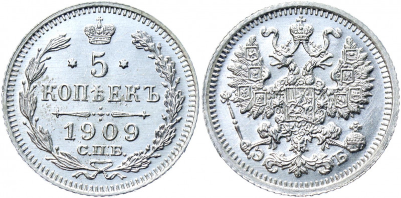 Russia 5 Kopeks 1909 СПБ ЭБ NGC MS 66
Bit# 185; Silver; UNC, rare condition!...