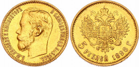 Russia 5 Roubles 1898 АГ
Bit# 18; Gold (.900) 4.30 g. AU-UNC.