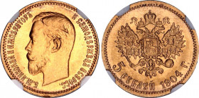 Russia 5 Roubles 1904 АР NGC MS 67
Bit# 31; Gold (.900) 4.30 g., 18.5 mm.; The highest possible grade for this coin!
