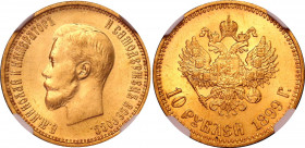 Russia 10 Roubles 1899 АГ NGC MS 63
Bit# 4; Gold (.900) 8.60 g.; UNC, mint luster.