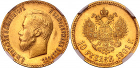 Russia 10 Roubles 1901 ФЗ NGC MS 62
Bit# 8; Gold (.900) 8.60 g. UNC, mint luster.