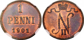 Russia - Finland 1 Penni 1901 NGC MS 64 RB
Bit# 462; Copper