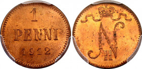 Russia - Finland 1 Penni 1912 PCGS MS 65 RD
Bit# 472; Copper