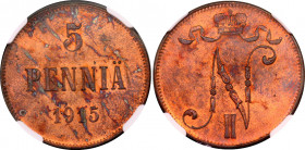 Russia - Finland 5 Pennia 1915 NGC MS 64 RB
Bit# 455; Copper