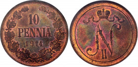 Russia - Finland 10 Pennia 1914 NGC MS 63 RB
Bit# 437; Copper; With amazing toning