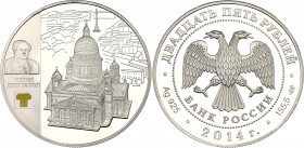 Russian Federation 25 Roubles 2014
Y# 1537, N# 64879; Silver; (.925) 169 g., 60 mm., Proof; August Montferrand & St. Isaac Cathedral in St. Petersbur...
