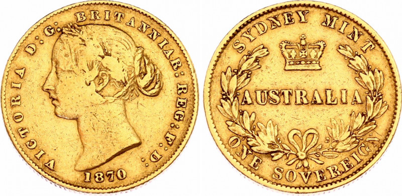 Australia 1 Sovereign 1870
KM# 4, N# 6331; Gold (.916) 7.98 g., 22.05 mm.; Vict...