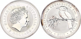 Australia 2 Dollars 2000
KM# 417.1; Silver (.999) 62.20 g., 50 mm., Proof; Elizabeth II; Australian Kookaburra Bullion Coin Series