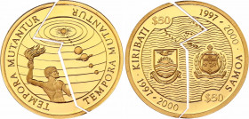 Kiribati & Samoa 2 x 50 Dollars 1997 "Broken" Coin
KM# 26 & 119; N# 81217 & 143032; Gold (.999) 3.89 & 3.89 g.; Millennium; Tempora Mutantur; Mintage...