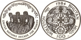 Bhutan 100 Ngultrum 1984
KM# 58, N# 109605; Silver., Proof; Jigme Singye; Decade for Women; Mintage 1050 pcs only!