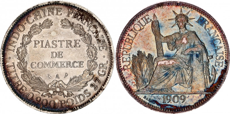 French Indochina 1 Piastre 1909 A
KM# 5a.1, N# 11287; Silver; XF with outstandi...