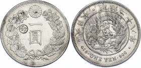 Japan 1 Yen 1895 (28) with Countermark
Y# 28a.2; N# 29886; Silver; Mutsuhito; Countermark: Gin; Mint: Osaka; UNC Toned