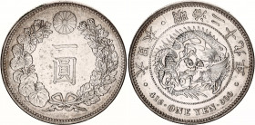 Japan 1 Yen 1896 (29) 年九十二治明
Y# 28a.2, JNDA# 01-10C; N# 135906; Silver; Meiji (1867-1912); Mint luster; AUNC