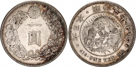 Japan 1 Yen 1904 (37) 年七十三治明
Y# A25.3, JNDA# 01-10A; N# 5505; Silver; Meiji (1867-1912); Mint luster; AUNC
