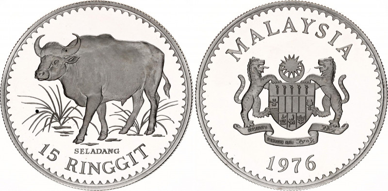 Malaysia 15 Ringgit 1976 
KM# 19, Schön# 58; N# 27381; Silver; Agong VI; World ...