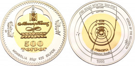 Mongolia 500 Tugrik 1999
KM# 182, N# 115006; Bimetallic: gold plated silver (.925) centre in silver ring 25 g., 38.61 mm., Proof; Genius of the Mille...