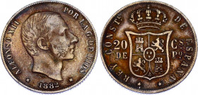 Philippines 20 Centimos de Peso 1882
KM# 149; N# 20042; Silver; Alfonso XII; XF/AUNC with nice toning