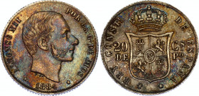 Philippines 20 Centimos de Peso 1884
KM# 149, N# 20042; Silver; Alfonso XII; AUNC- with amazing toning