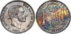 Philippines 50 Centimos de Peso 1881
KM# 150; N# 33991; Silver; Alfonso XII; XF+ with amazing toning