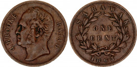 Sarawak 1 Cent 1863 
KM# 3, Pr# 31, Y# 4; N# 15540; Copper; James Brooke (1841-1868); VF-XF
