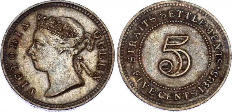 Straits Settlements 5 Cents 1885
KM# 10; N# 15528; Silver; Victoria; XF