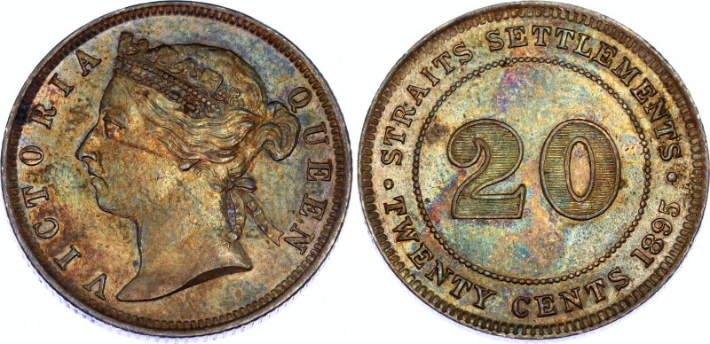 Straits Settlements 20 Cents 1895
KM# 12; N# 12776; Silver; Victoria; XF/AUNC w...