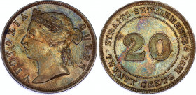 Straits Settlements 20 Cents 1895
KM# 12; N# 12776; Silver; Victoria; XF/AUNC with amazing toning