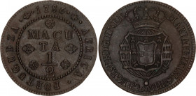 Angola 1/2 Macuta 1786 
KM# 28; Maria I. und Peter III., 1777-1786. Copper, AUNC, rare condition. High detalisation coin.