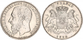 Belgian Congo 5 Francs 1894 
KM# 8.1, LA# VCM-12; N# 18068; Silver; Congo Free State - Leopold II (1885-1908); Mintage 50 000 Pcs; AUNC+