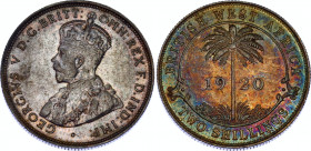 British West Africa 2 Shillings 1920 H
KM# 13a, N# 33999; Silver; George V; XF+ with amazing toning