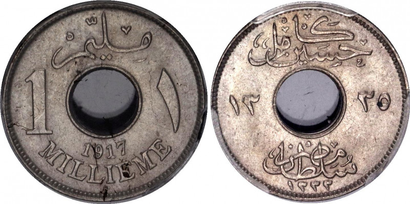 Egypt 1 Millieme 1917 H AH 1335 PCGS MS 64
KM# 313, N# 5592; Copper-nickel; Hus...
