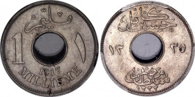 Egypt 1 Millieme 1917 H AH 1335 PCGS MS 64
KM# 313, N# 5592; Copper-nickel; Hussein Kamel; Occupation Coinage