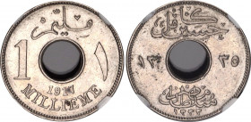 Egypt 1 Millieme 1917 AH 1335 NGC MS 62
KM# 313, N# 5592; Copper-nickel; Hussein Kamel; Occupation Coinage