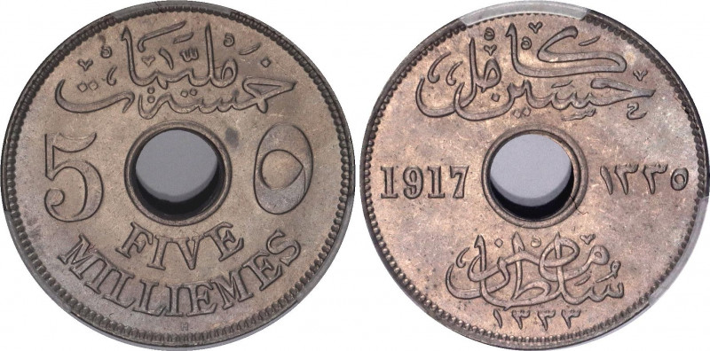 Egypt 5 Milliemes 1917 H AH 1335 PCGS MS 65
KM# 315, N# 1273; Copper-nickel; Hu...