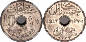 Egypt 10 Milliemes 1917 KN AH 1335 NGC MS 64
KM# 316, N# 8675; Copper-nickel; Hussein Kamel; Occupation Coinage; Top grade for this coin