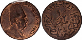 Egypt 1/2 Millieme 1924 H AH 1342 PCGS MS 64 RB
KM# 330, N# 21801; Bronze; Fuad; Top grade for this coin