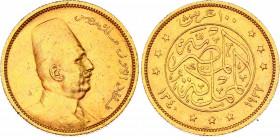 Egypt 100 Qirsh 1922 AH 1340
KM# 341; Fr# 28; N# 28421; Gold (.875) 8.50 g.; Ahmed Fuad I; Mintage 25000; XF-AUNC