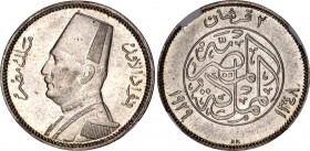 Egypt 2 Piastres 1929 BP AH 1348 NGC MS 64
KM# 348, N# 22390; Silver; Fuad; Top grade for this coin, with full mint luster