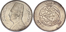 Egypt 20 Piastres 1933 AH 1352
KM# 352, N# 17842; Silver; Fuad, AU-UNC, mint luster. Rare in this condition.