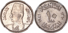 Egypt 10 Milliemes 1941 AH 1360 NGC MS 63+
KM# 364, N# 4825; Copper-nickel; Farouk