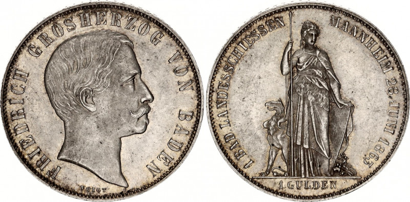 German States Baden 1 Gulden 1863 
KM# 247, J# 78, AKS 136; Friedrich I., 1852-...