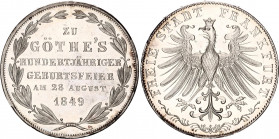 German States Frankfurt 2 Gulden 1849 Prooflike
KM# 343, N# 33024; Silver., Prooflike; 100th Anniversary of Goethe's Birthday; UNC, first strike, ama...