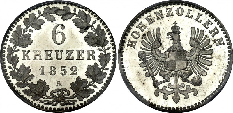 German States Hohenzollern-Prussia 6 Kreuzer 1852 A PROOF PCGS PR64CAM
KM# 3; F...