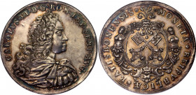 German States Regensburg Reichstaler 1714 RR NGC MS 64 PL
Dav# 2609, Beckenbauer 6167. Karl VI. Ratisbonensis Moneta Repvblicae. Carol VI. Silver, 28...