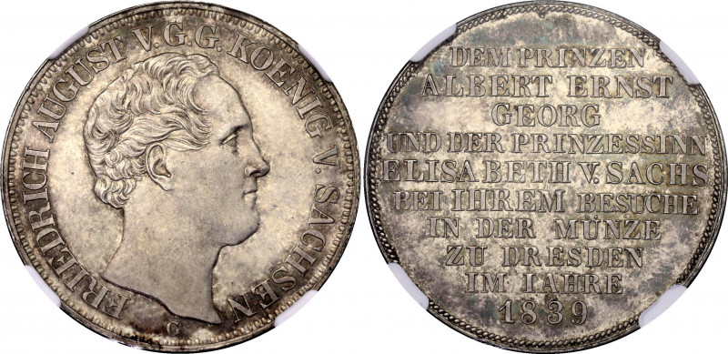 German States Saxony Taler 1839 G PROOF NGC MS 65
Dav# 876; KM# 1147.1; Friedri...