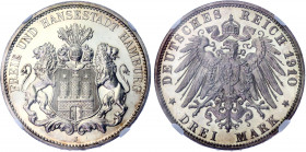 Germany - Empire Hamburg 3 Mark 1910 J NGC PF 64 Cameo
KM# 620, N# 7642; Silver., Proof; With amazing toning!