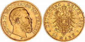 Germany - Empire Hessen 10 Mark 1879 H
KM# 358, J# 219; N# 56105; Ludwig IV, Mintage 55000; Gold (.900), 3.98g. XF